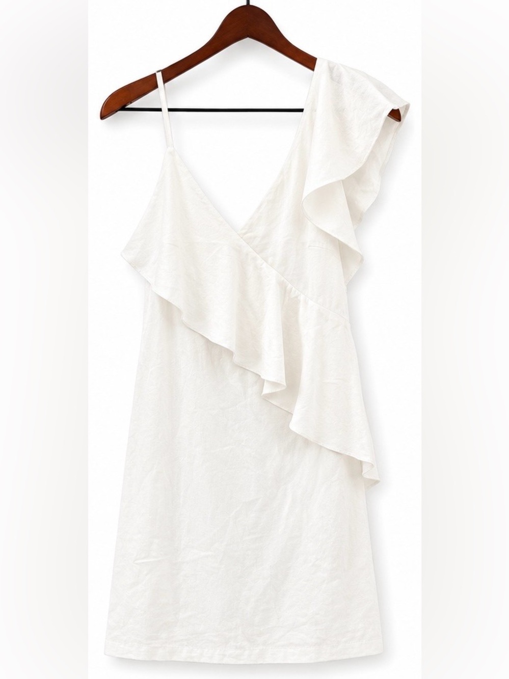 Anna Grace White One-Shoulder Ruffle Dress | Size Large